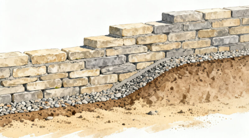 gartenmauer auf kiesbett