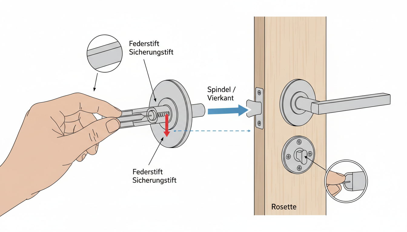 skizze zur entfernung einer türklinke ohne sichtbare schraube
